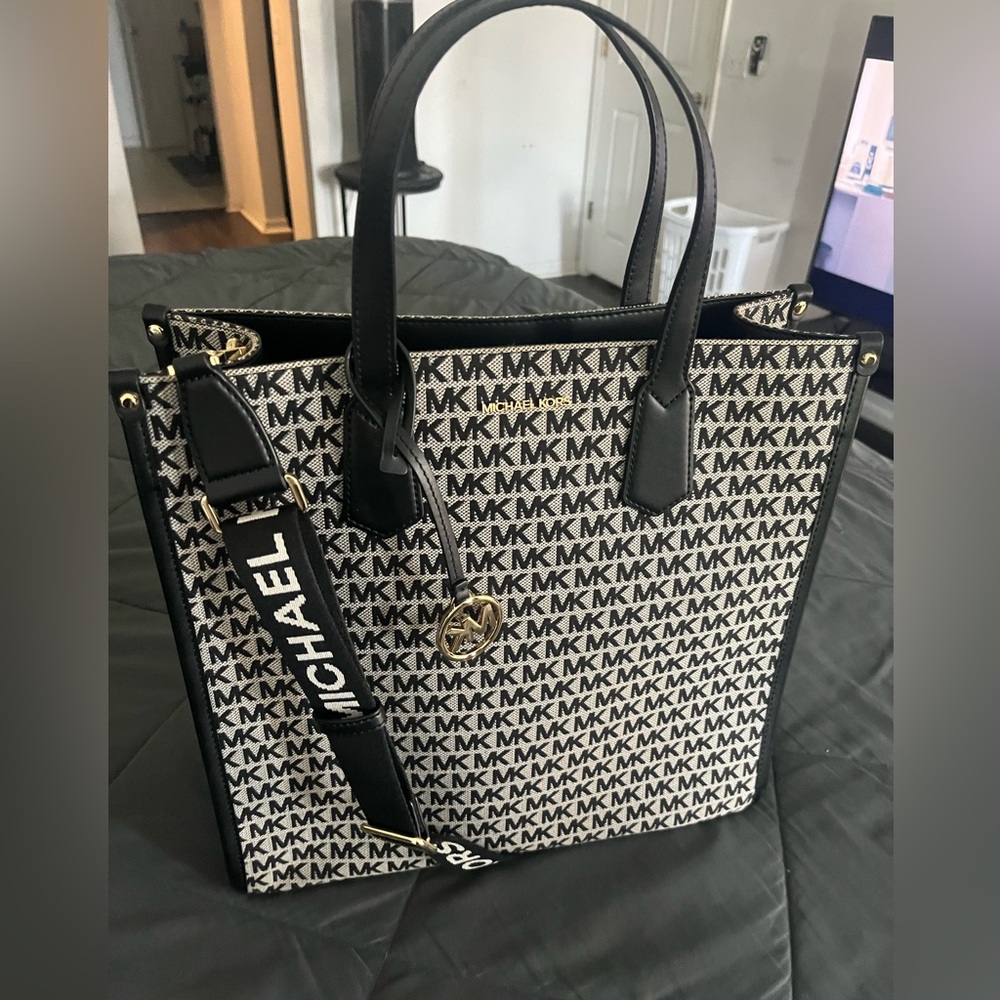 Michael Kors Black and White Geometric Totes